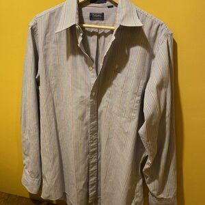 VTG Hathaway Pima Pinpoint Oxford Dress Shirt Men 16 34 XL Red Blue Striped USA